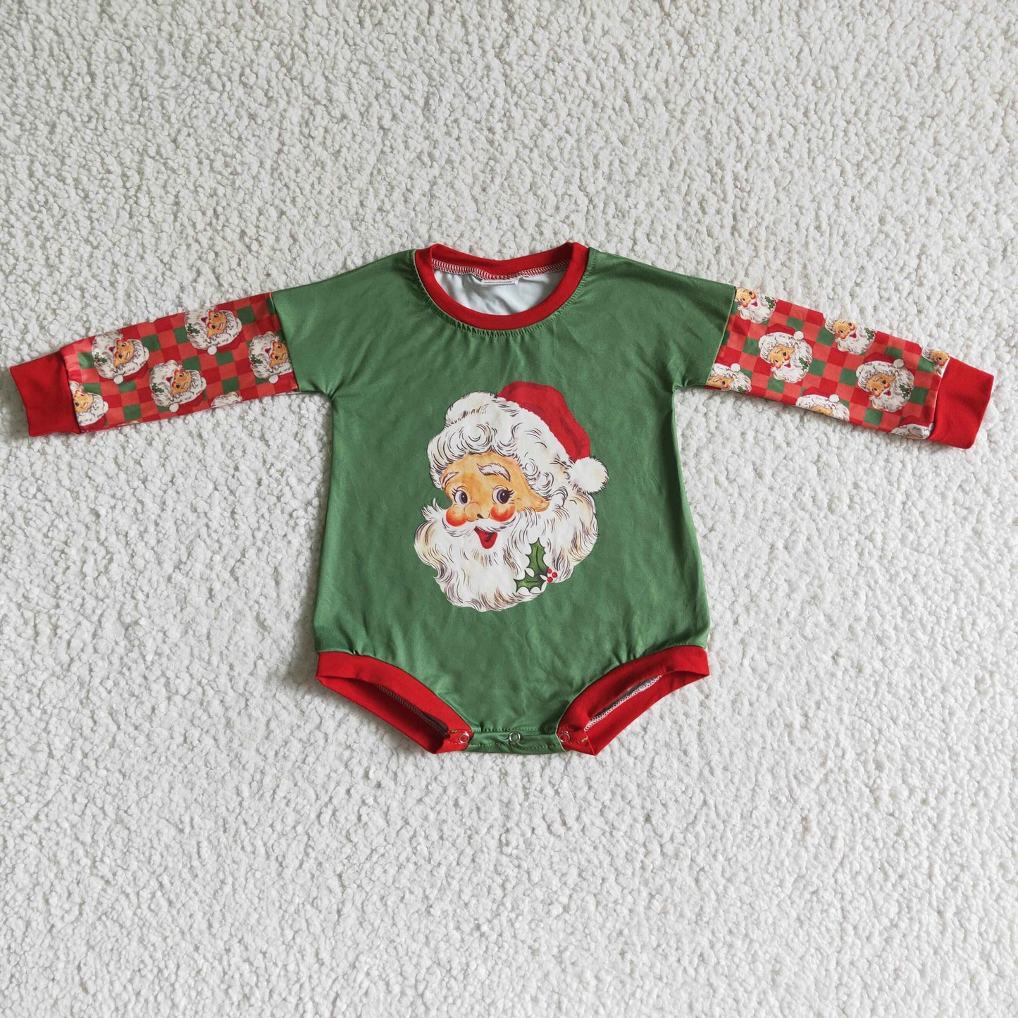 Green plaid santa baby Christmas romper