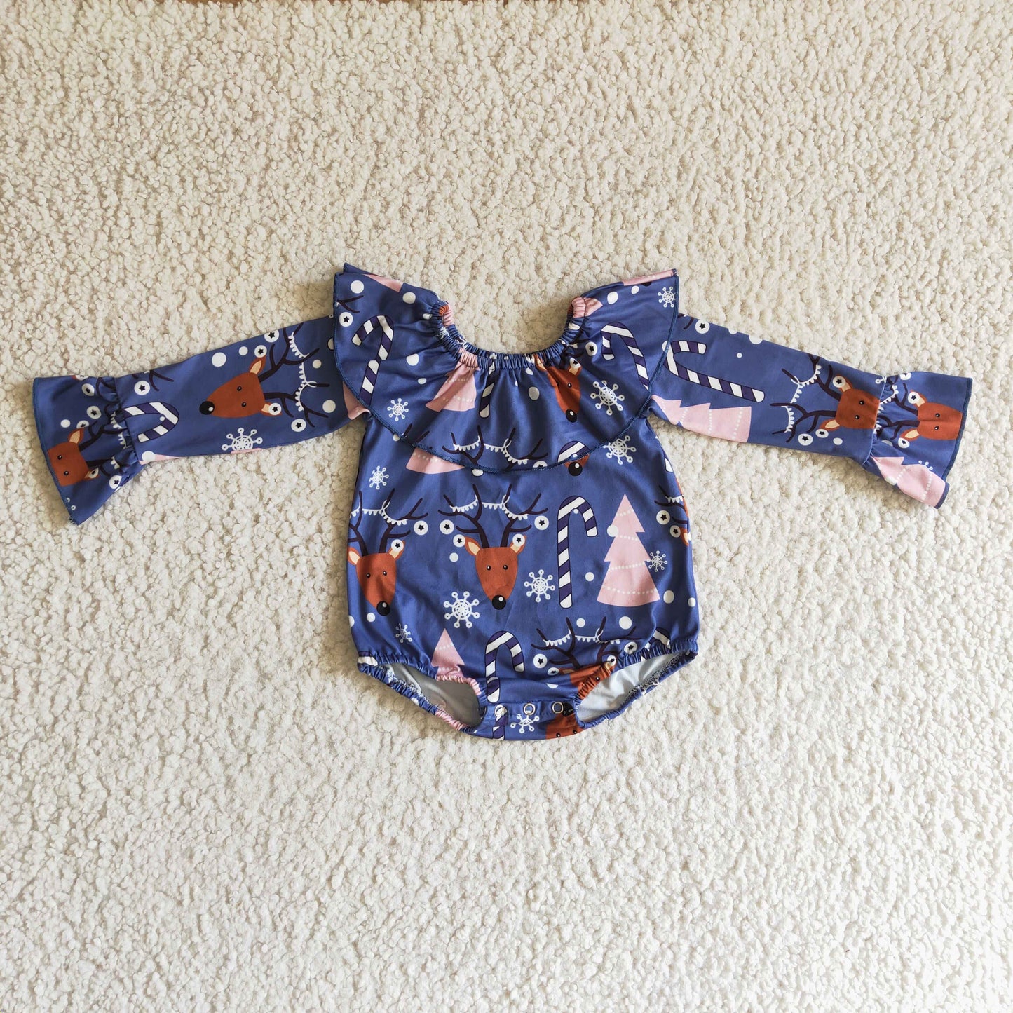 Deer tree print long sleeves baby girls Christmas romper