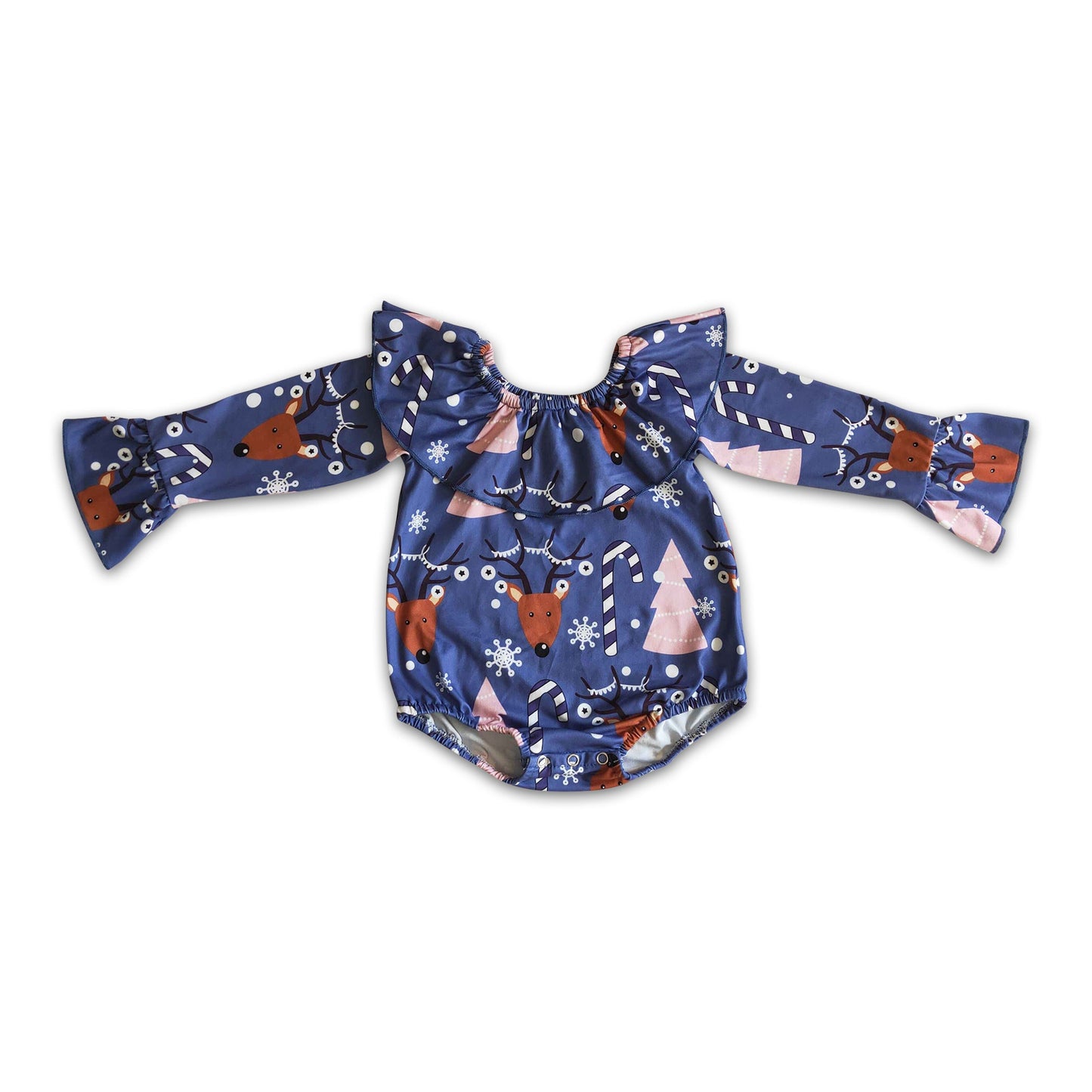 Deer tree print long sleeves baby girls Christmas romper