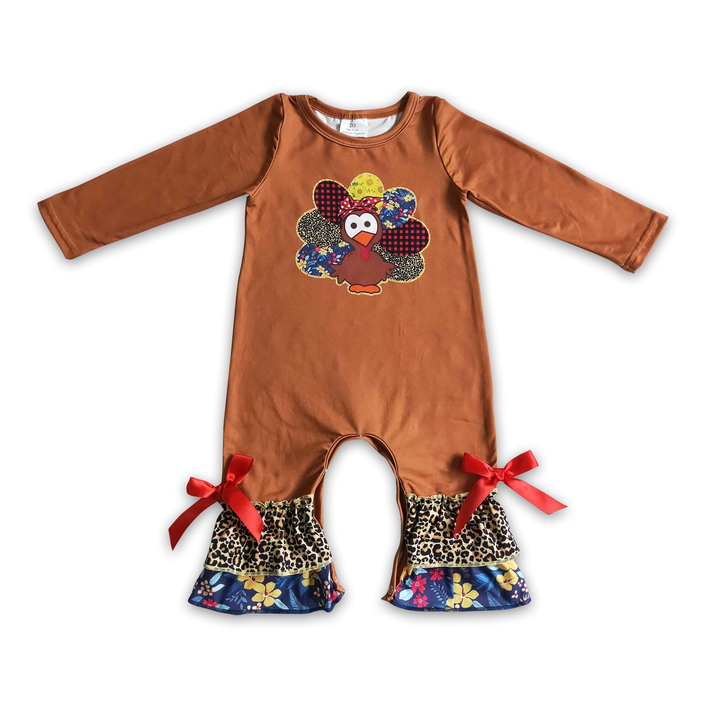 Leopard floral turkey baby girls ruffle Thanksgiving romper