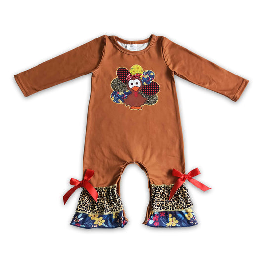 Leopard floral turkey baby girls ruffle Thanksgiving romper