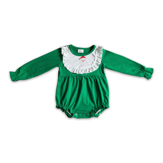 Santa print green romper baby Christmas bubble