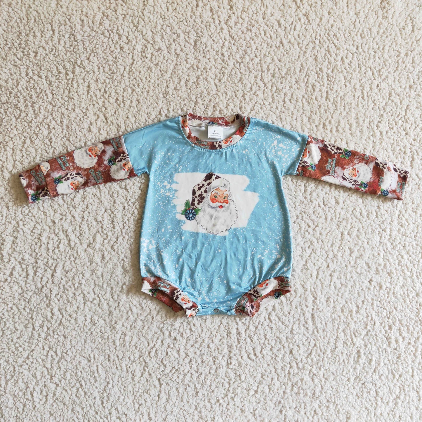 Turquoise santa cow print baby girls western Christmas romper