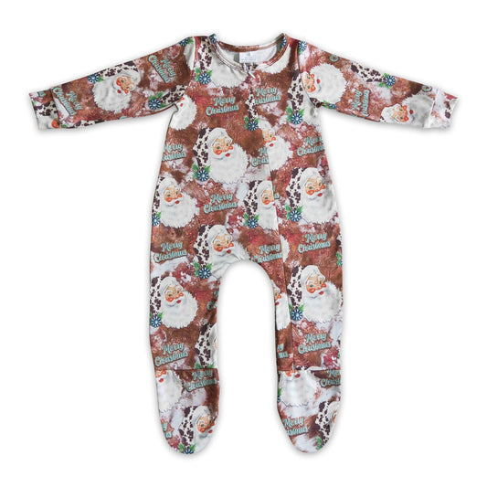 Cow turquoise santa baby Christmas zipper footed coverall