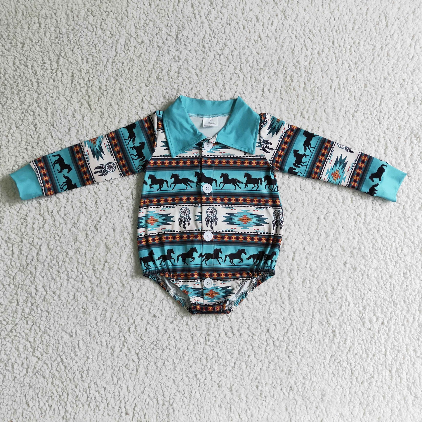 Horse aztec baby boy western romper