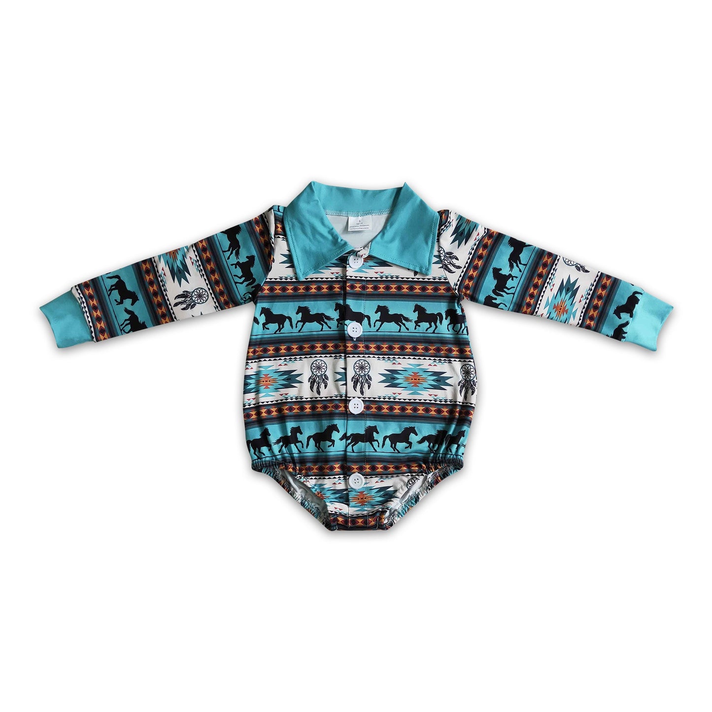 Horse aztec baby boy western romper