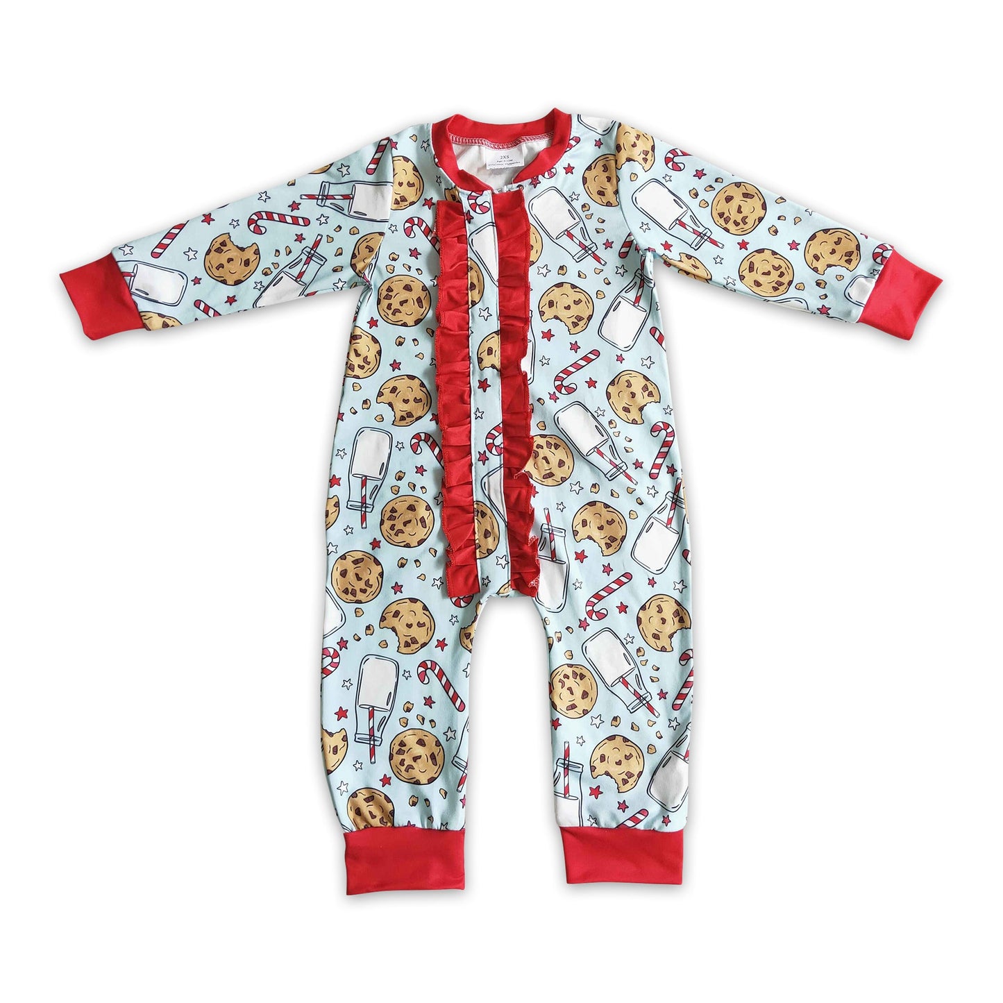 Biscuit milk long sleeves ruffle baby Christmas romper