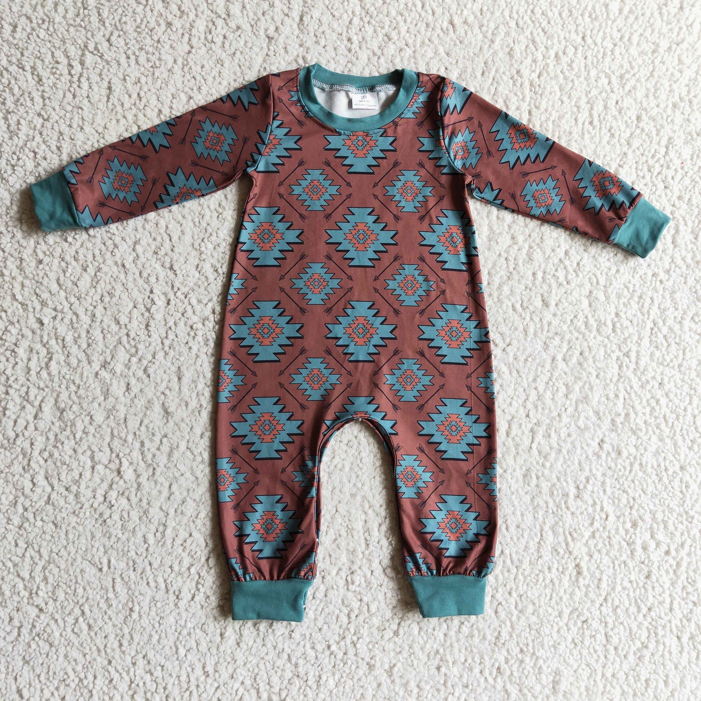 Arrow turquoise aztec long sleeves baby boy western romper