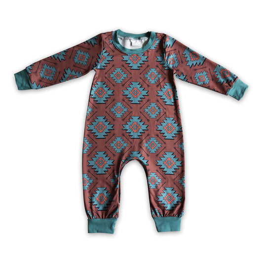 Arrow turquoise aztec long sleeves baby boy western romper