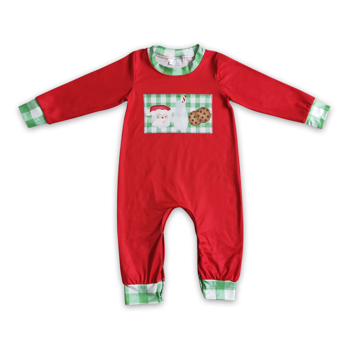 Green plaid santa milk biscuit baby boy Christmas romper