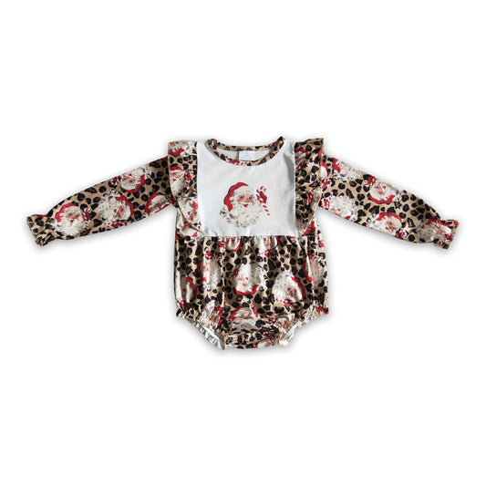 Leopard santa baby girls Christmas romper