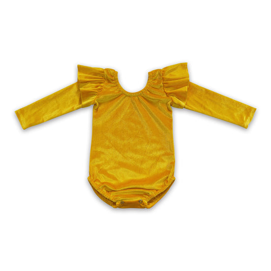 Yellow velvet long sleeves romper baby girls leotard