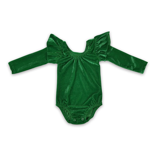 Green velvet long sleeves romper baby girls leotard