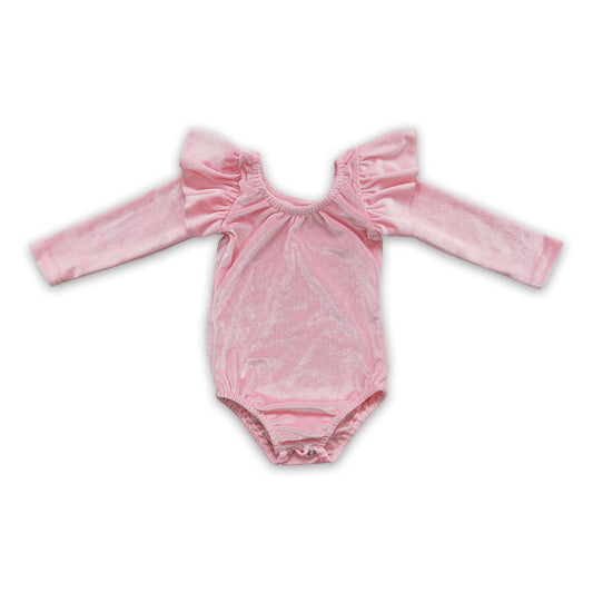 Pink velvet long sleeves romper baby girls leotard