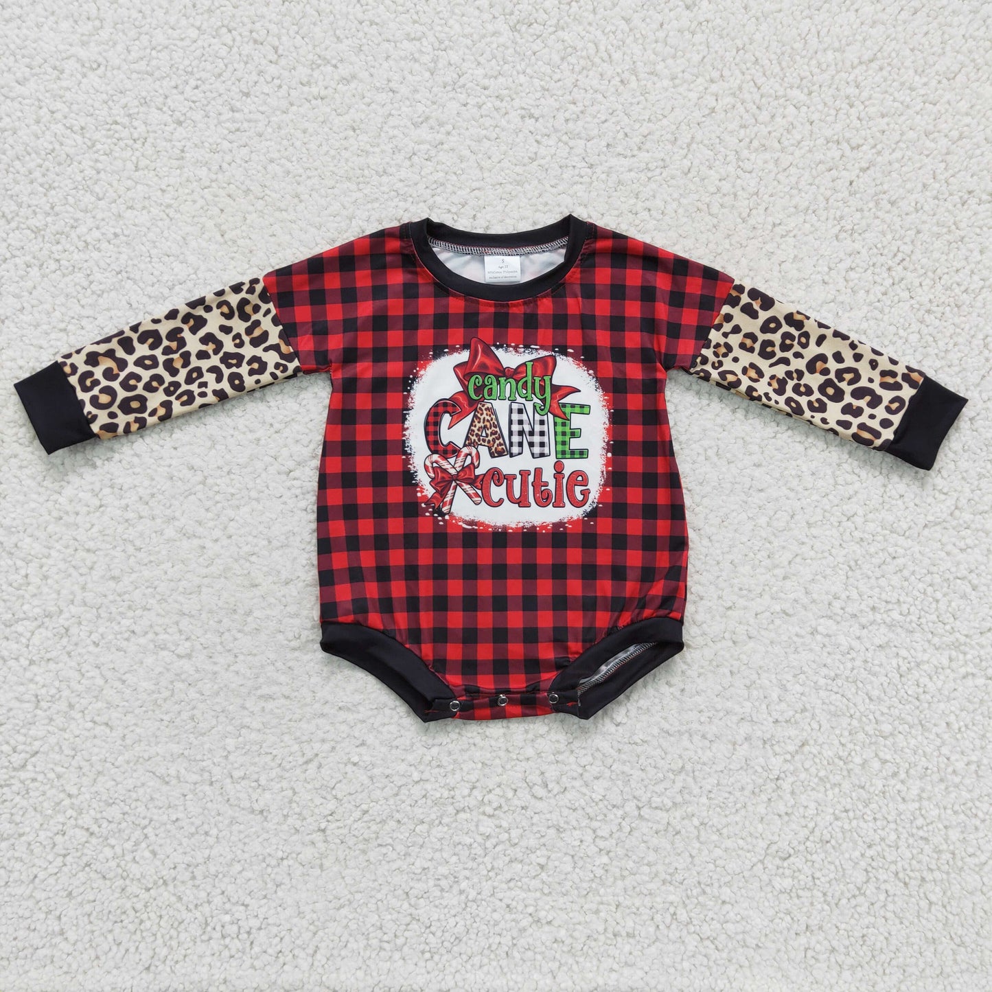 Candy cane cutie plaid leopard baby girls Christmas romper