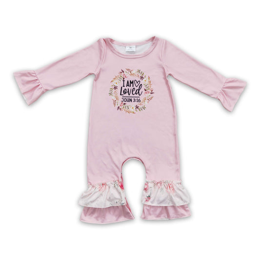 I am loved floral pink cute baby girls romper