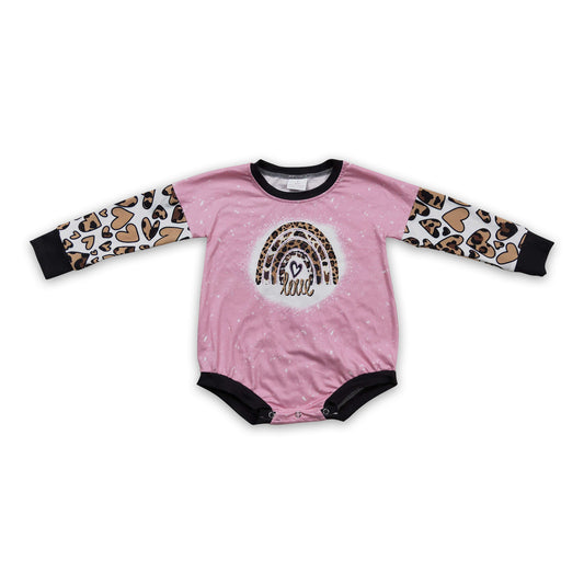 Leopard love rainbow pink baby girls Valentine's romper