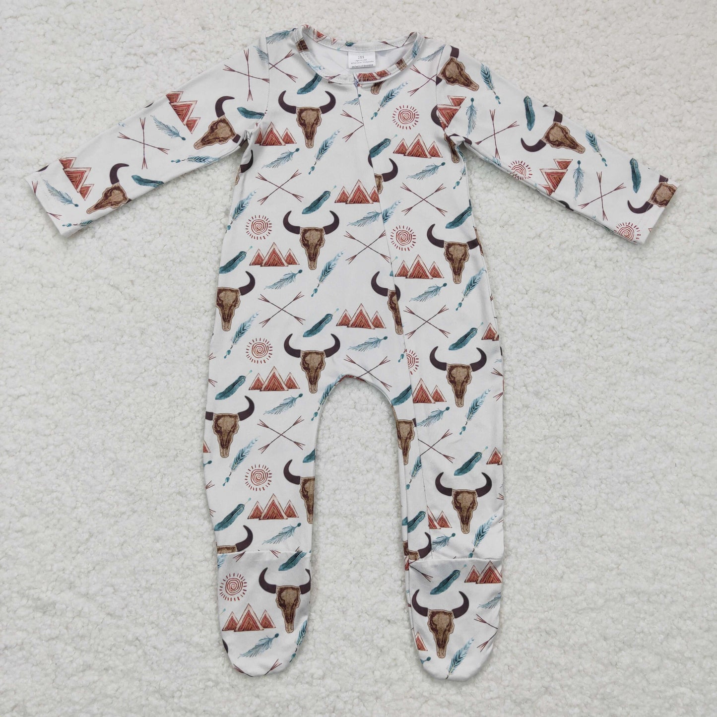 Bull skull teepee kids baby footed zipper coverall