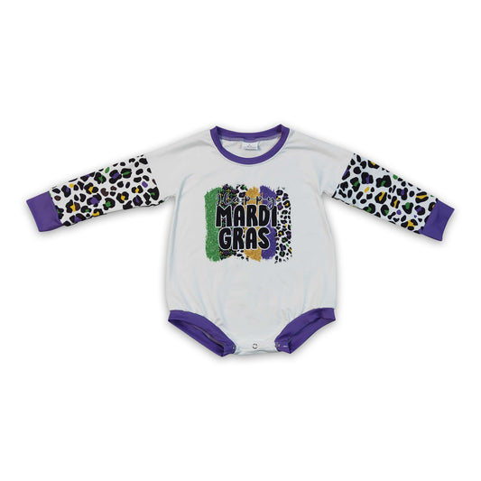 Leopard long sleeves baby girls Mardi Gras romper