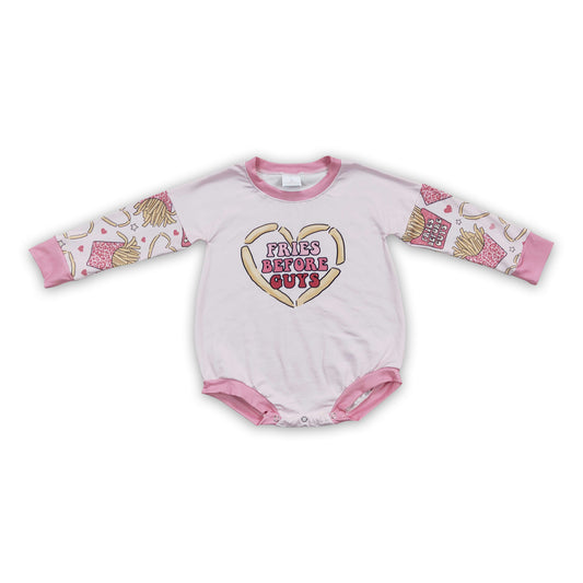 Fries heart pink baby girls Valentine's day romper