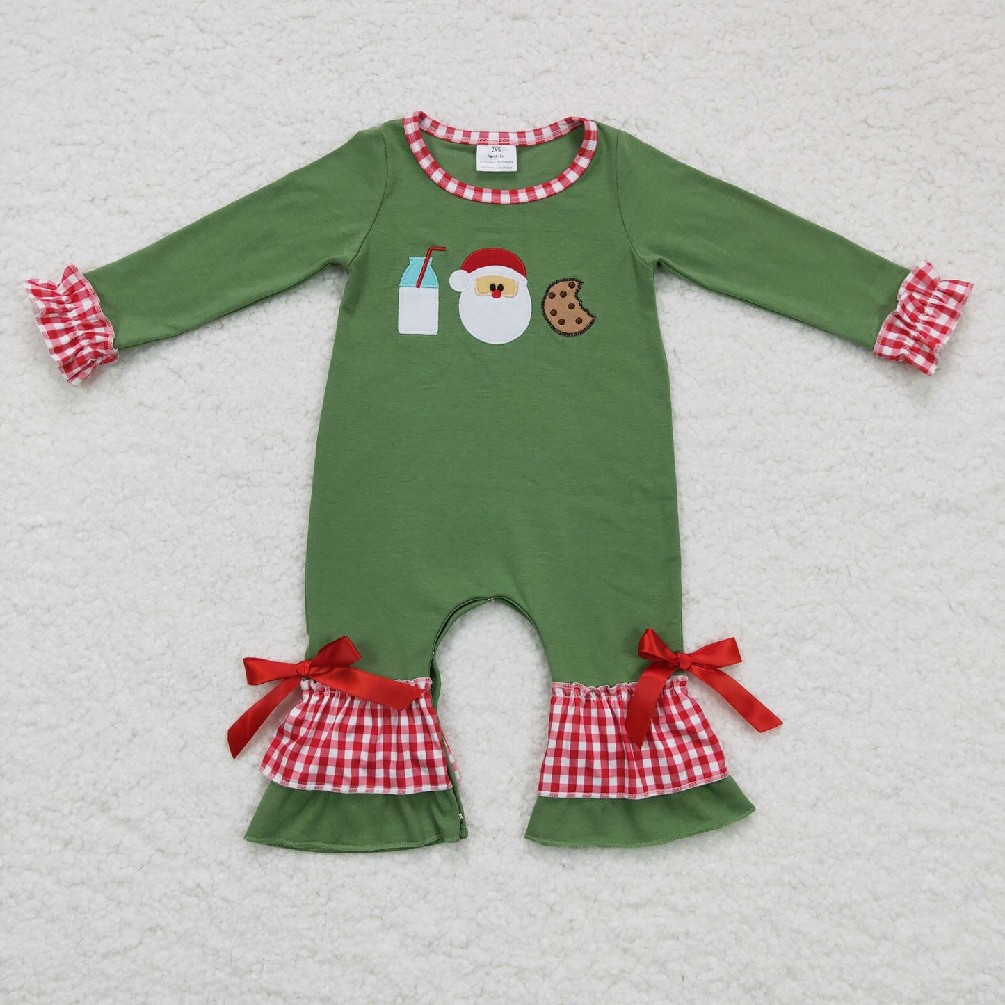 Milk santa biscuit embroidery baby girls Christmas romper