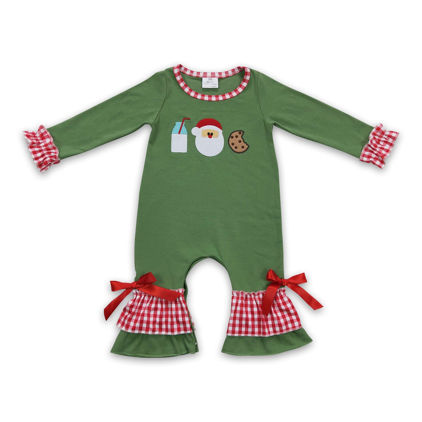 Milk santa biscuit embroidery baby girls Christmas romper