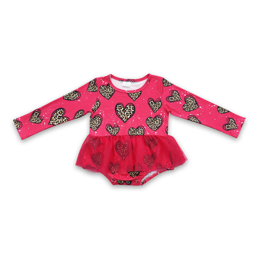 Leopard heart tulle baby girls valentine's romper