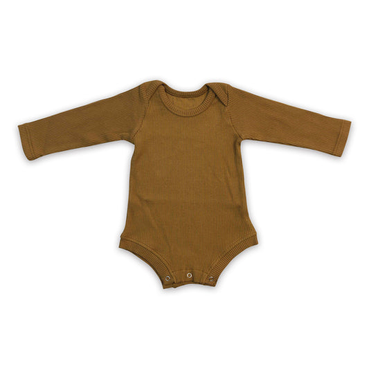 Brown long sleeves ribbed cotton baby kids winter romper