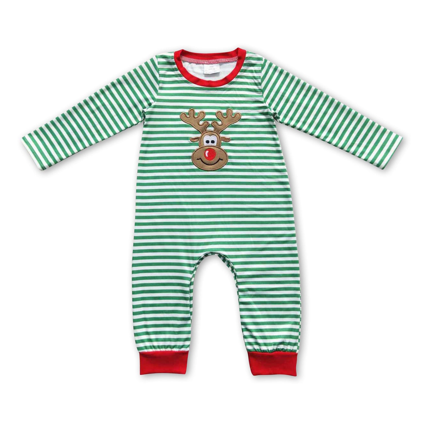 Reindeer green stripe long sleeves baby boy Christmas romper