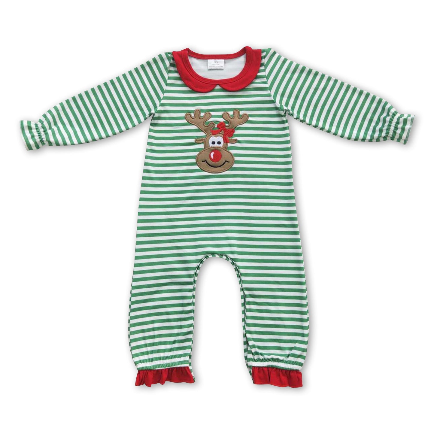 Reindeer green stripe long sleeves baby girl Christmas romper