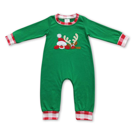 Green deer ruffle baby boy Christmas romper