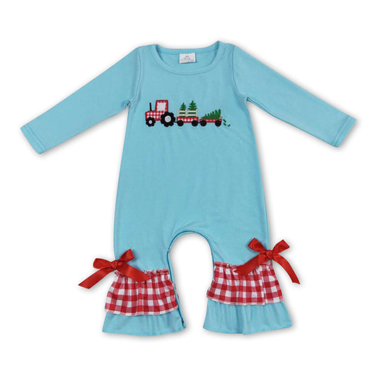 Christmas tree truck ruffle baby girls romper