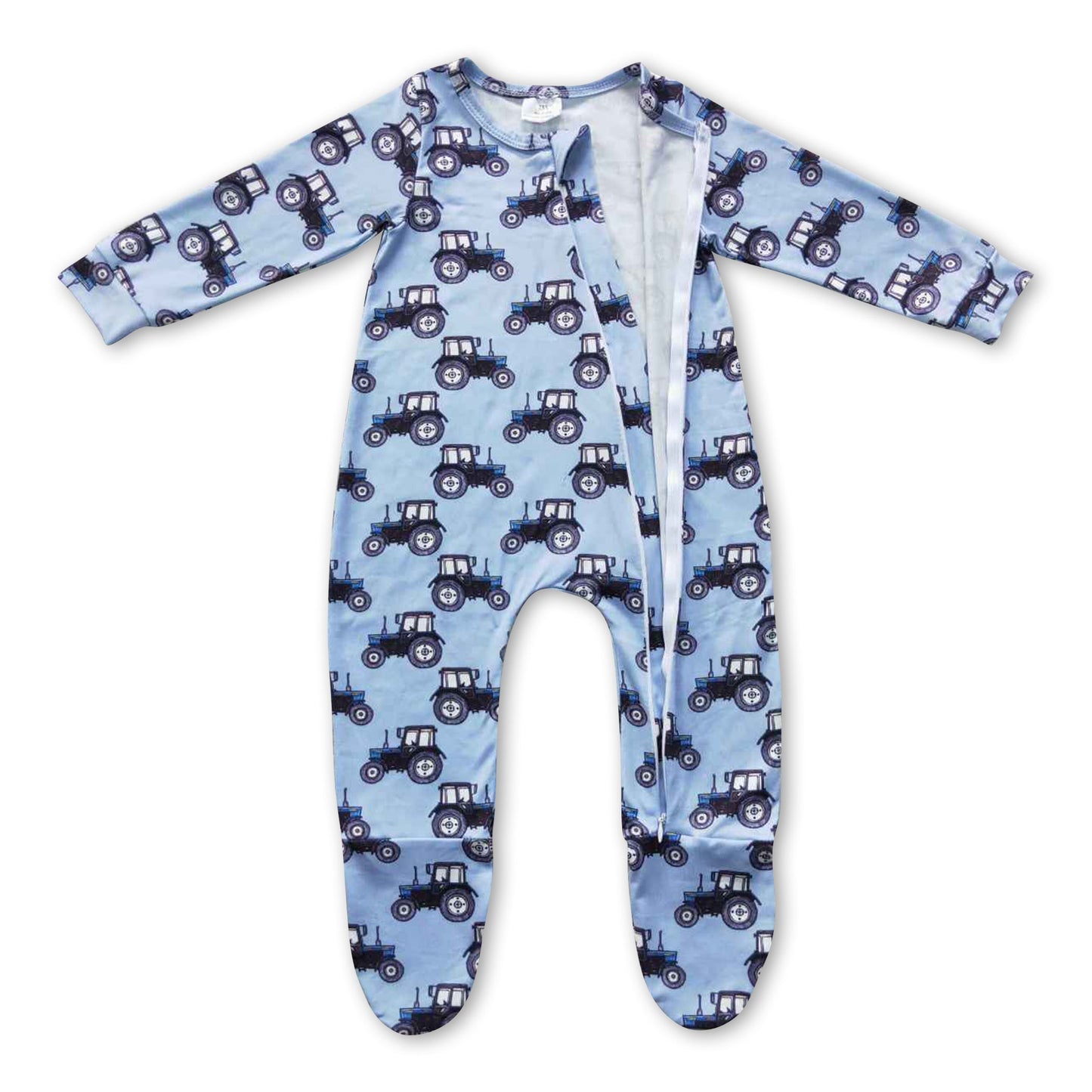 Blue tractor long sleeves baby boy zipper footed coverall