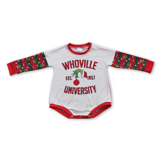 Green face university baby girls Christmas romper