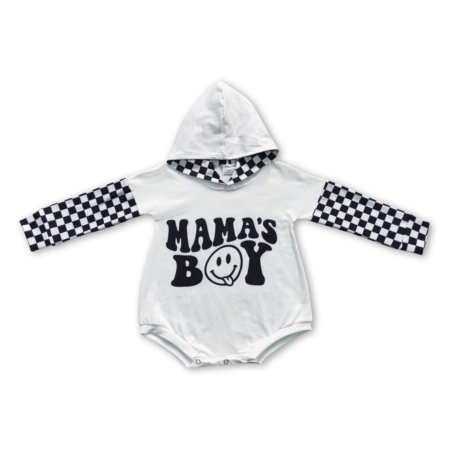 Black mama's boy smile baby hooded romper