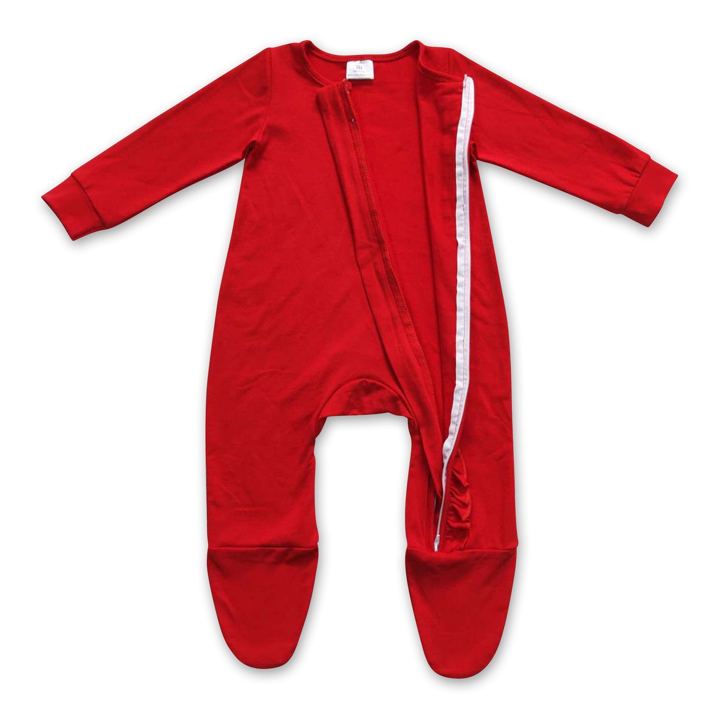 Red baby girls ruffle footed zipper Christmas coveralls