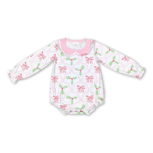 Pink bow long sleeves baby girls Christmas romper