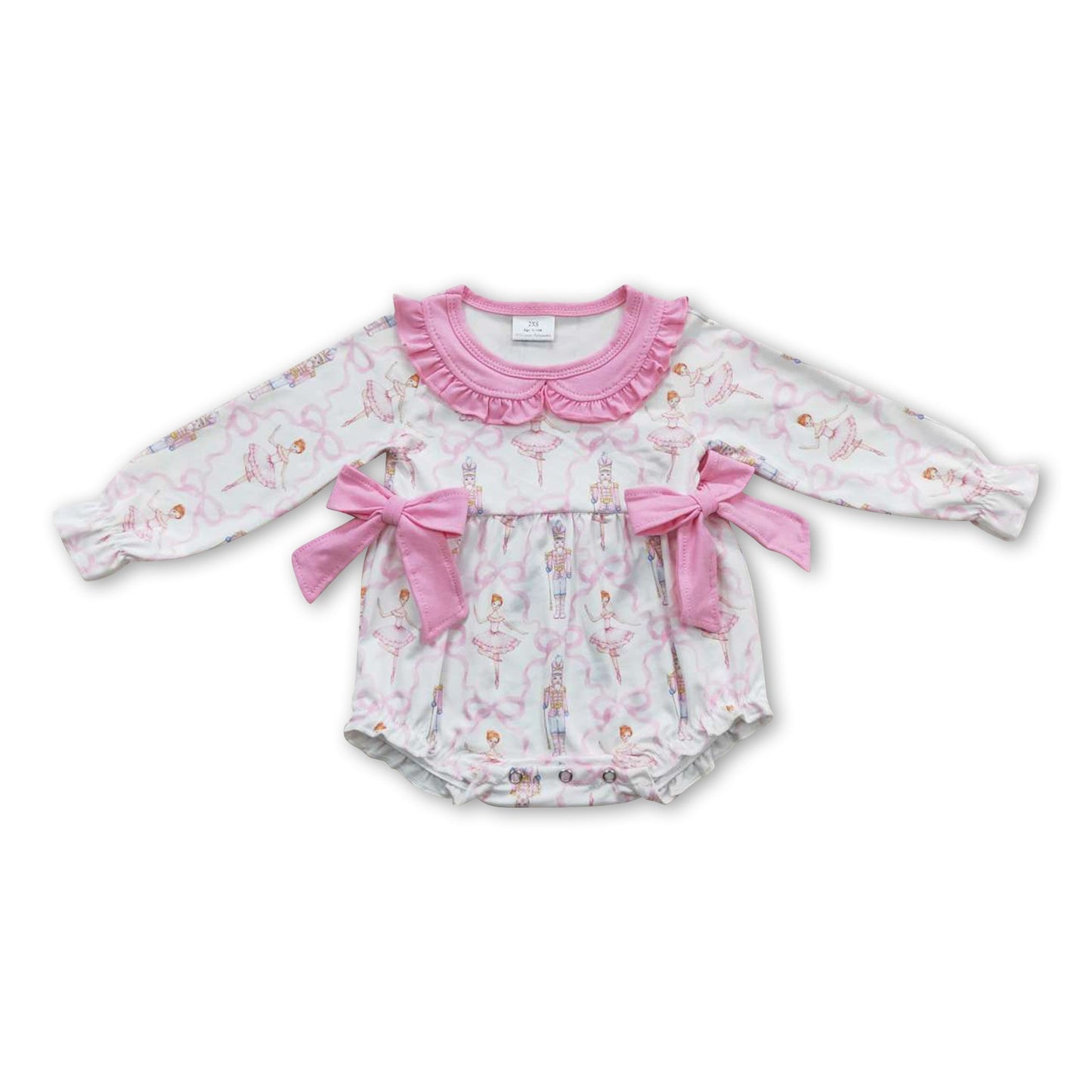 Pink ballet long sleeves baby girls Christmas romper