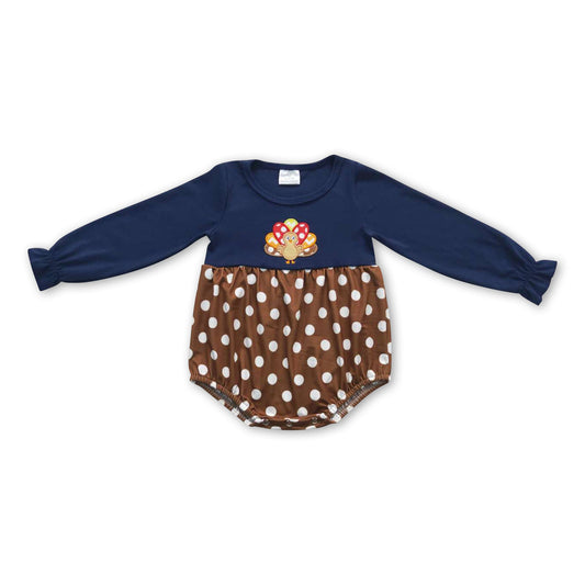 Navy polka dots turkey baby girls Thanksgving romper