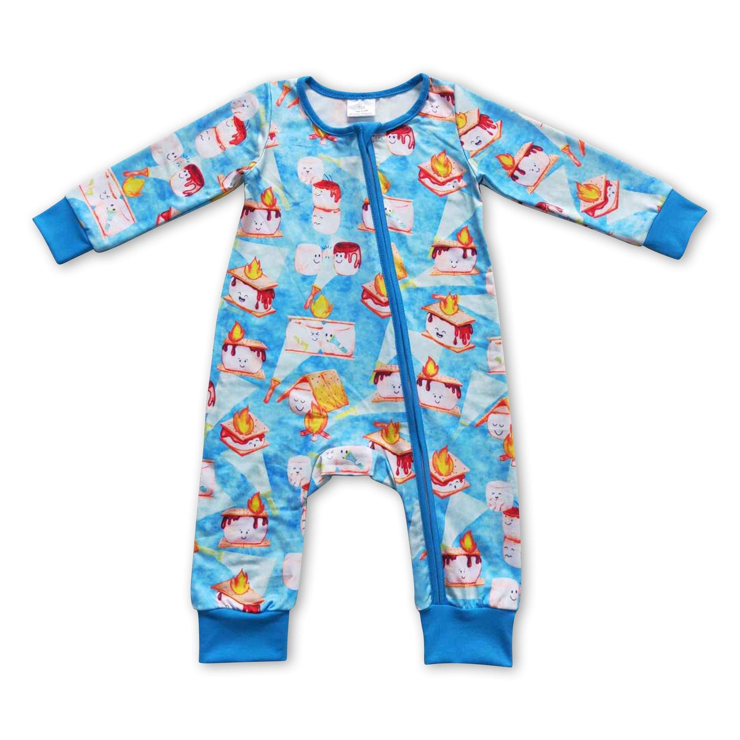 Blue cake heart long sleeves baby boy zipper romper