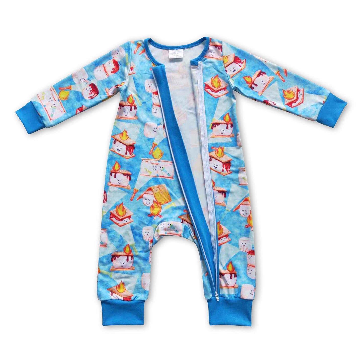 Blue cake heart long sleeves baby boy zipper romper