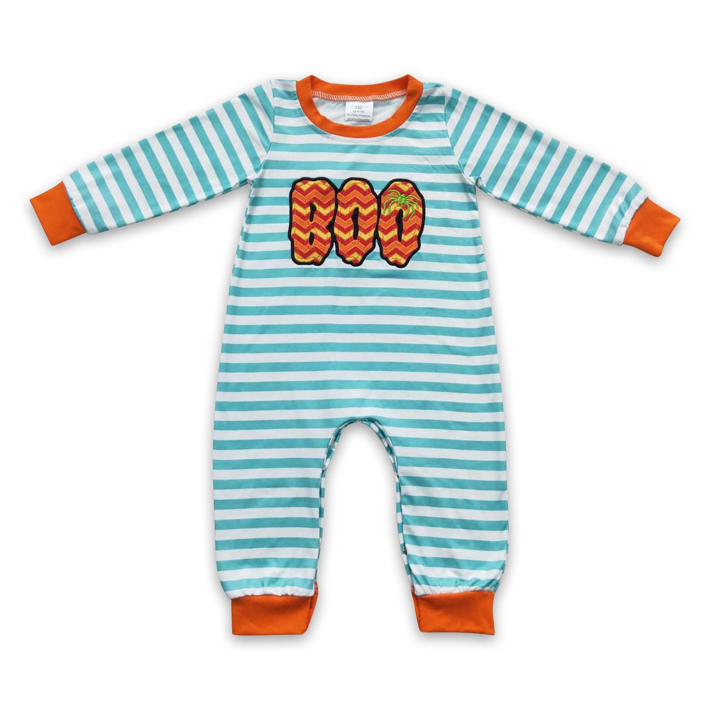 Boo spider stripe baby boy Halloween romper