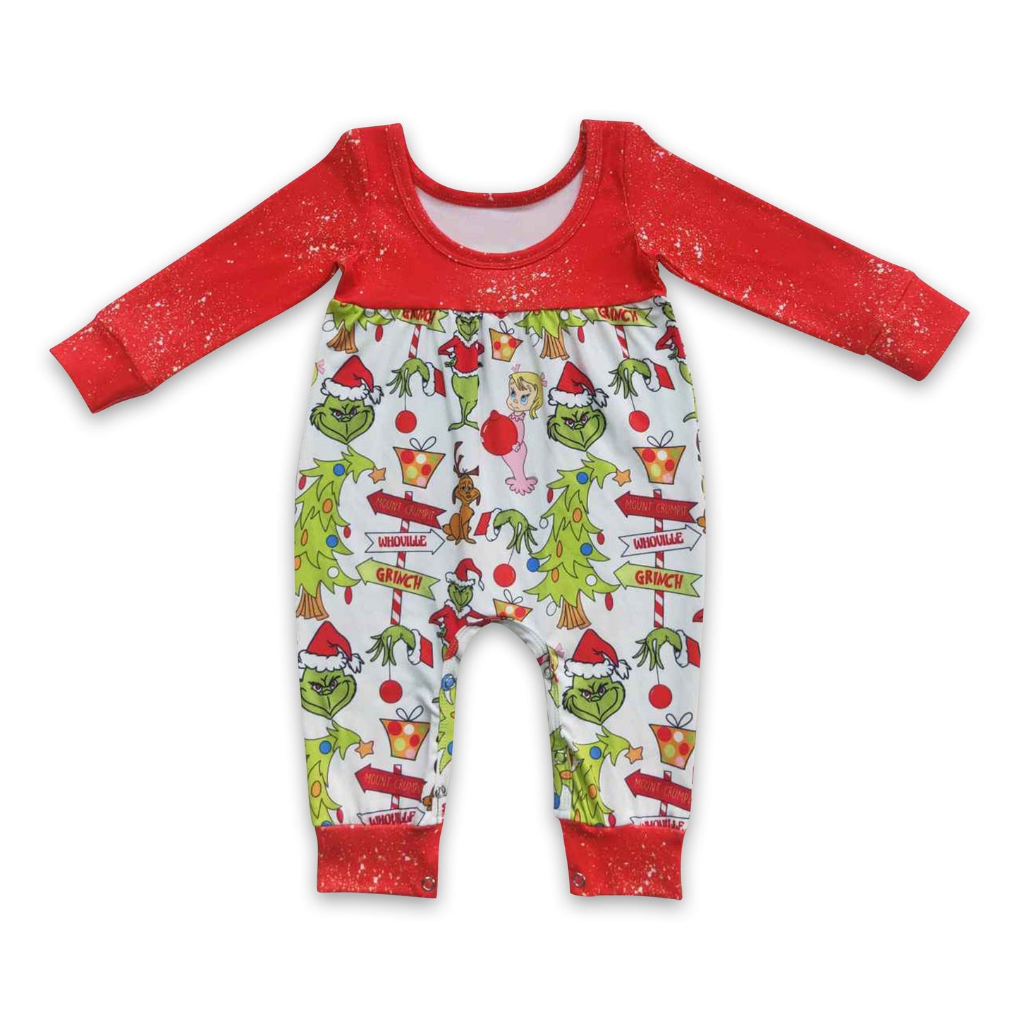 Red long sleeves green face gifts baby girls Christmas romper