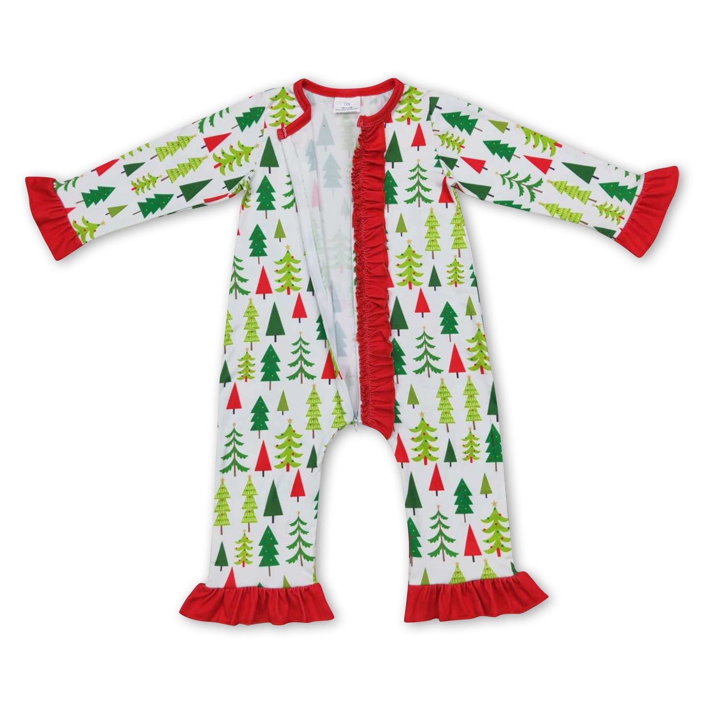 Christmas tree ruffle baby girls zipper romper