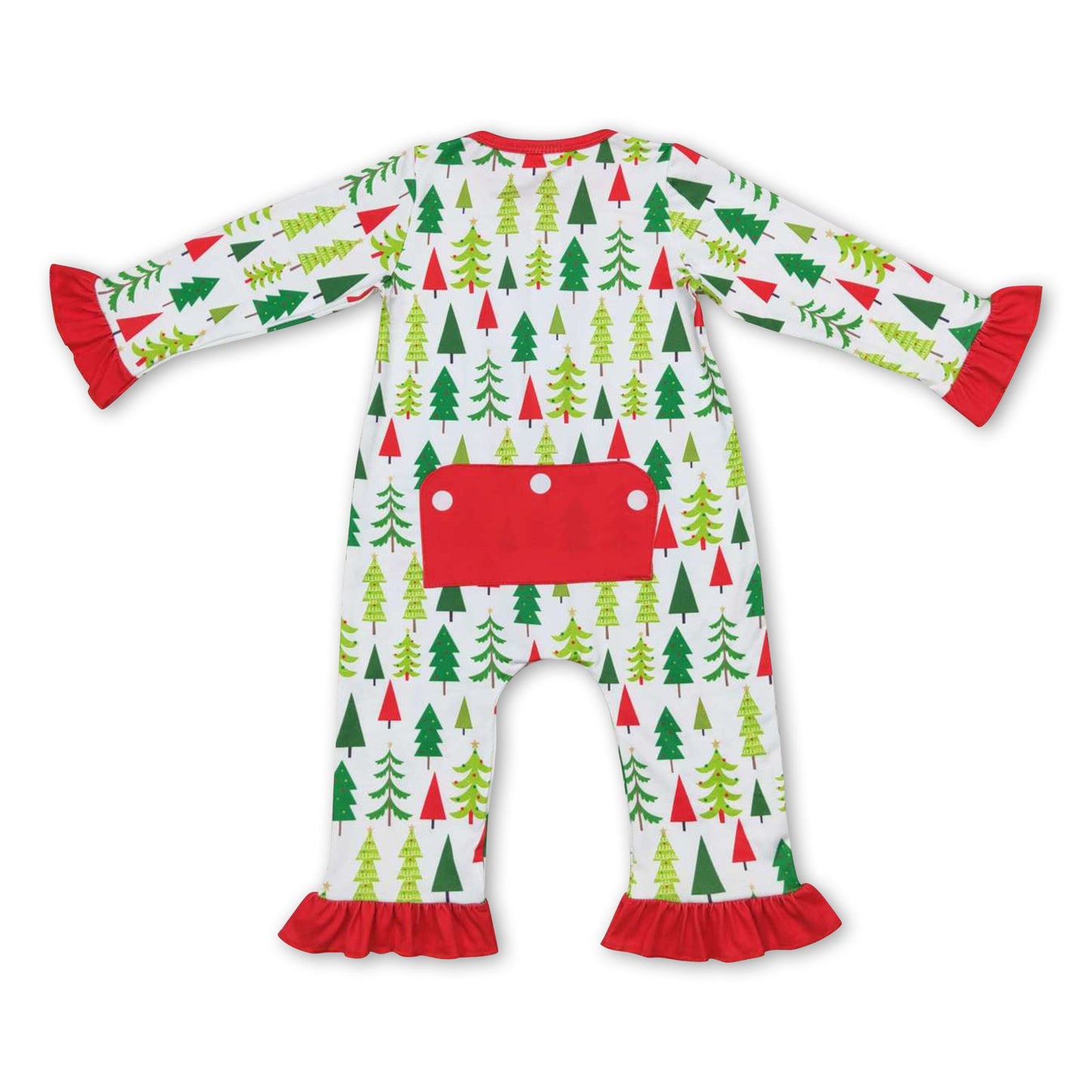 Christmas tree ruffle baby girls zipper romper