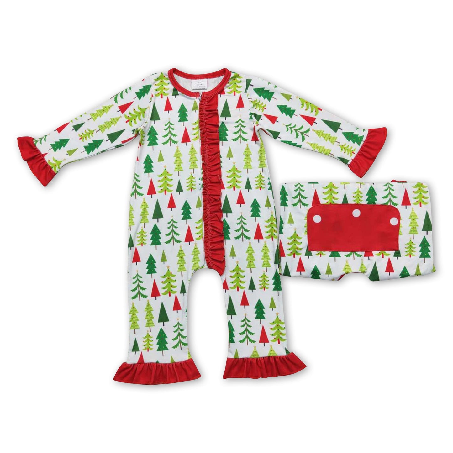 Christmas tree ruffle baby girls zipper romper