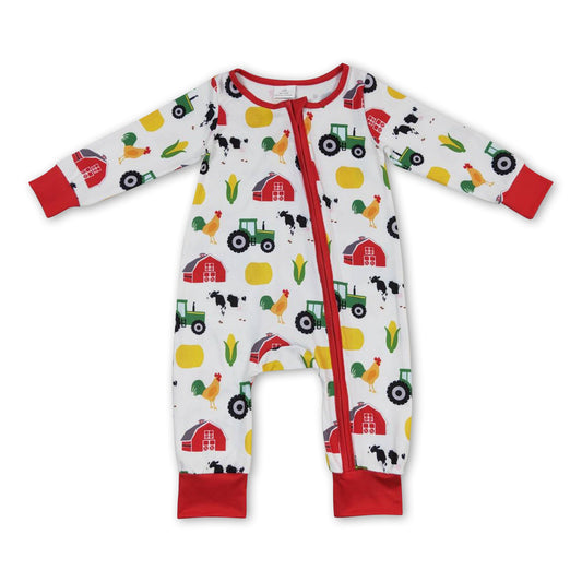 Chicken cow corn baby boy farm zipper romper