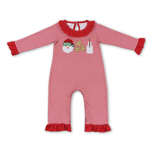 Santa cookie milk stripe long sleeves baby girls Christmas romper