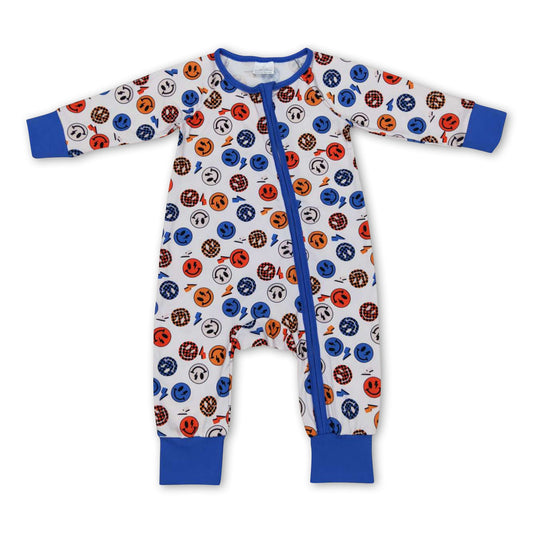 Blue smile long sleeves baby boy zipper romper