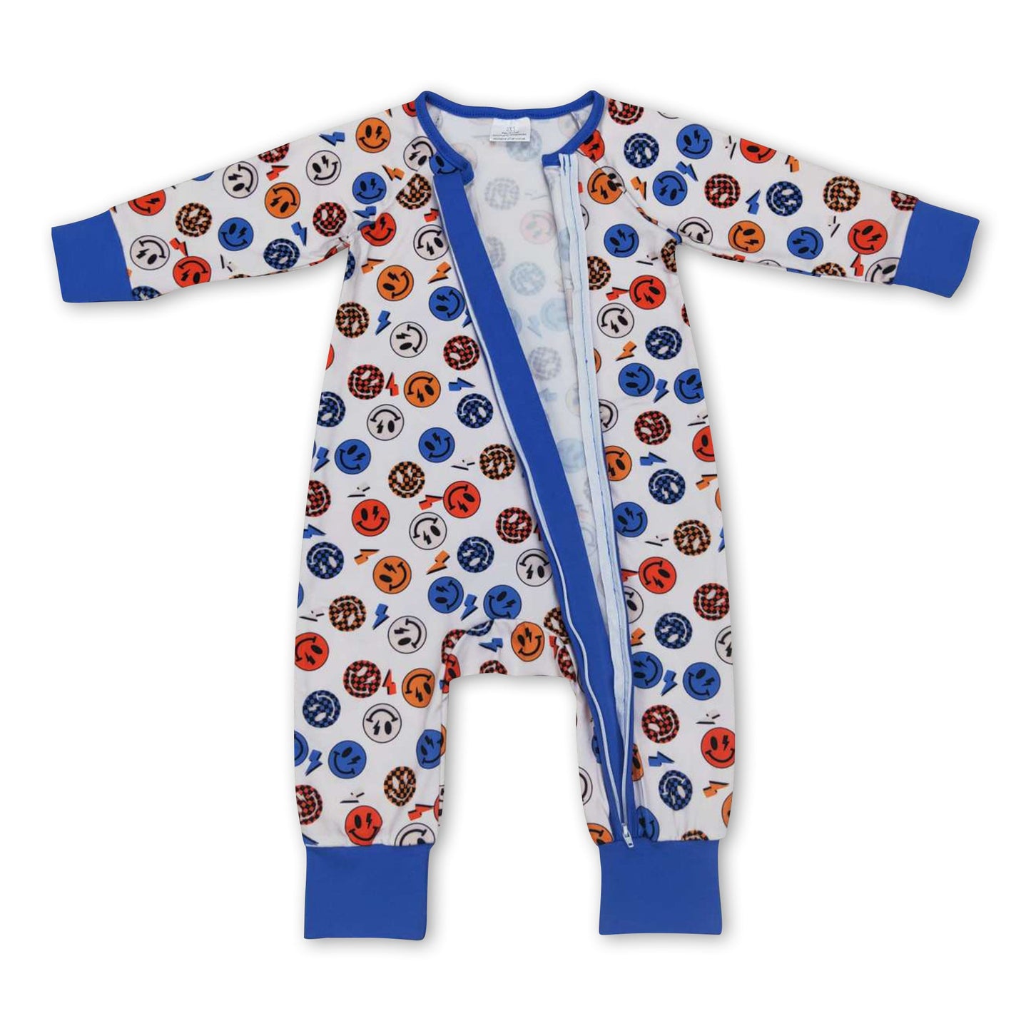 Blue smile long sleeves baby boy zipper romper